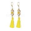 Glass Seed Braided Column with Tassel Dangle Leverback Earrings EJEW-MZ00056-1