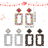 FIBLOOM 3 Pairs 3 Colors Rhinestone Hollow Out Rectangle Dangle Stud Earrings EJEW-FI0001-12-2