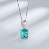 Square Rhodium Plated 925 Sterling Silver Pave Cubic Zirconia Pendant Necklaces & Stud Earrings Sets for Women WG8F2D6-02-3