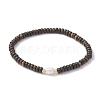 Natural Coffee Jasper Rondelle & Pearl Beaded Stretch Bracelets BJEW-JB09918-02-1