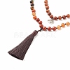 Round Wood & Mixed Gemstone Beaded Double Layer Necklace with Brass Magnetic Claslp NJEW-JN03857-8