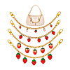 4Pcs 4 Styles Alloy Enamel & Resin Fruit Red Strawberry Charm 304 Stainless Steel Bag Decorative Chains HJEW-PH02272-6