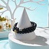 2Pcs 2 Color Natural Lava Rock & Synthetic Black Stone Stretch Bracelets Set with Buddha Head BJEW-JB07707-3
