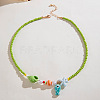 Summer Beach Porcelain Fish Shell Shape & Plastic Pearl Pendant Lime Glass Seed Beaded Necklaces for Women FS-WGBDA16-01-5