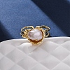 Brass with Natural Pearl Adjustable Cuff Rings RJEW-Q023-02G-2
