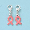 October Breast Cancer Pink Awareness Ribbon Alloy Enamel Pendants ENAM-H049-1-5