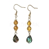 Natural Amber & Abalone Shell/Paua Shell Beads Dangle Earrings EJEW-JE07315-01-3