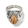 Hexagonal Prism Natural Picture Jasper Open Cuff Rings RJEW-B106-01P-08-3