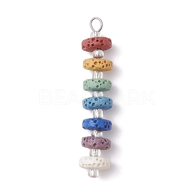 Chakra Natural Lava Rock Dyed Beaded Pendants PALLOY-JF02545-04-1