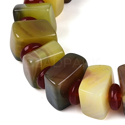 Natural Agate(Dyed & Heated) Square and Rondelle Resin Beaded Stretch Bracelets for Unisex BJEW-Q101-02C-1