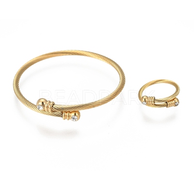 Trendy 304 Stainless Steel Torque Bangles & Rings Sets SJEW-H073-13A-1