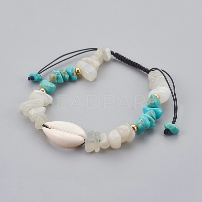 Natural/Synthetic Mixed Stone & White Moonstone Chip Braided Bead Bracelets BJEW-JB04080-1