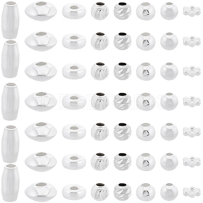 80Pcs 8 Styles 925 Sterling Silver Beads STER-BBC0008-87-1