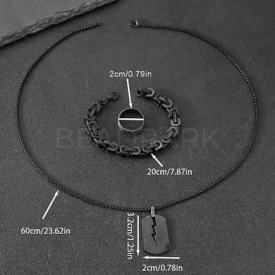 304 Stainless Steel Chain Bracelets & Rectangle Pendant Necklaces & Rings for Men FS-WGDB989-01-1