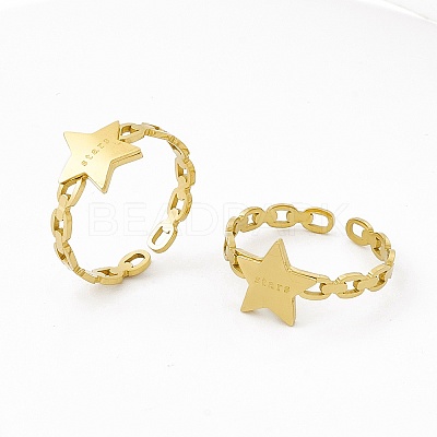 Ion Plating(IP) 304 Stainless Steel Star Cuff Ring for Women RJEW-C060-10G-1