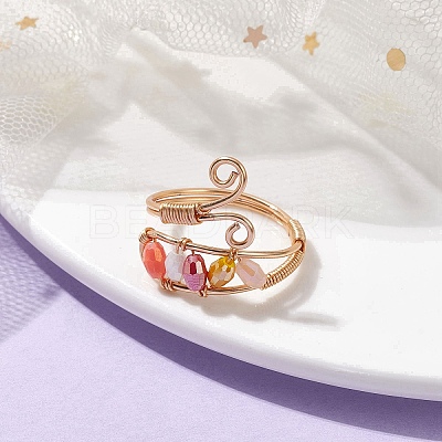 Colorful Glass Rice Beaded Open Cuff Rings RJEW-TA00110-01-1