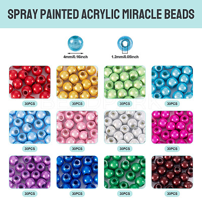 360Pcs 12 Colors Spray Painted Acrylic Beads MACR-TA0002-25-1