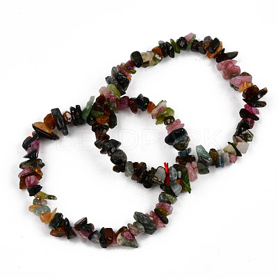 Unisex Chip Natural Multicolor Tourmaline Beaded Stretch Bracelets BJEW-S143-56-1