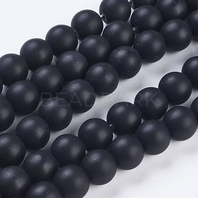 Synthetic Black Stone Bead Strands G-R345-10mm-38-1-1
