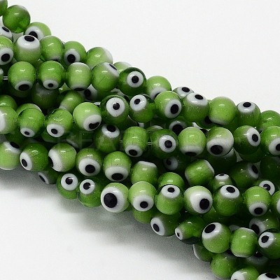 Handmade Evil Eye Lampwork Round Bead Strands LAMP-L055-8mm-11-1