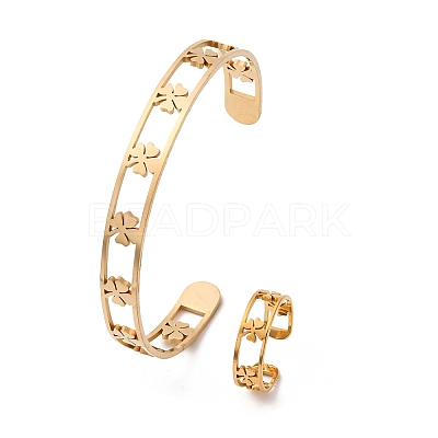 304 Stainless Steel Cuff Bangle & Cuff Rings Sets SJEW-Z003-01G-1