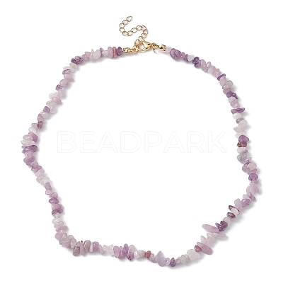 Natural Lepidolite/Purple Mica Stone Chip Beaded Necklace NJEW-JN04616-04-1