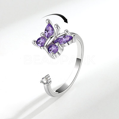 Brass Rotatable Cubic Zirconia Open Cuff Rings FS-WG839B6-01-1