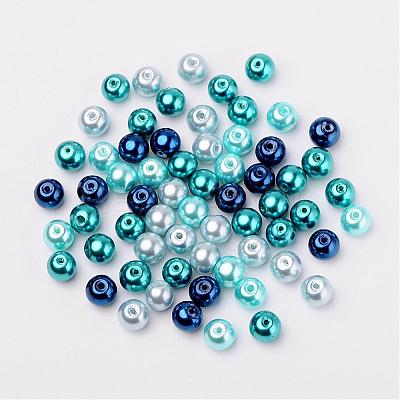 Carribean Blue Mix Pearlized Glass Pearl Beads HY-X006-8mm-03-1