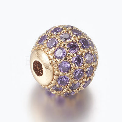 Brass Micro Pave Cubic Zirconia Beads ZIRC-E134-8mm-08G-1