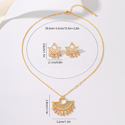 Brass Micro Pave Clear Cubic Zirconia Moon Pendant Necklaces & Stud Earrings Sets for Women DZ0544-1