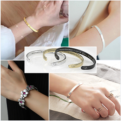 6Pcs 2 Styles 304 Stainless Steel Bangle Blank Strips MAK-BBC0001-08-1