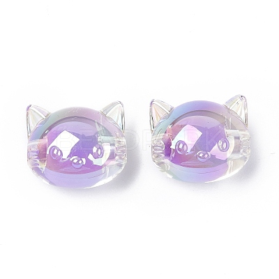 UV Plating Rainbow Iridescent Acrylic Beads OACR-H015-05-1
