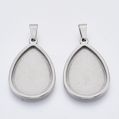 Tarnish Resistant 201 Stainless Steel Pendant Cabochon Settings X-STAS-R101-01-1