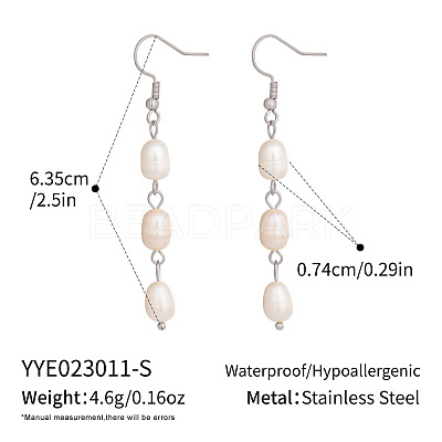 Freshwater Pearl 304 Stainless Steel Dangle Earrings for Women BV3455-2-1
