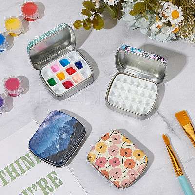4Pcs 4 Colors Frosted Printed Tinplate Trinket Storage Boxes with Hinged Lid CON-AR0001-14-1