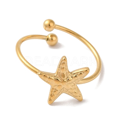 Ion Plating (IP) 304 Stainless Steel Starfish Open Cuff Rings for Women RJEW-M167-08A-G-1