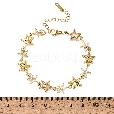 304 Stainless Steel Pave Clear Cubic Zirconia Link Chain Bracelets for Women BJEW-A169-11G-1