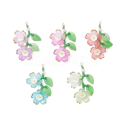 Glass Seed Beaded Flower Pendants PALLOY-MZ00989-1