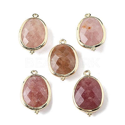 Natural Strawberry Quartz Faceted Oval Connector Charms G-H323-02G-01-1