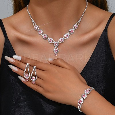 Teardrop Brass Rhinestone Necklaces & Link Bracelets & Stud Earring Sets FS-WGE0FD5-02-1