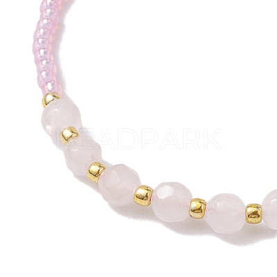 Adjustable Natural Rose Quartz & Seed Braided Bead Bracelets BJEW-JB10181-05-1
