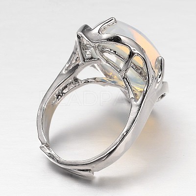 Adjustable Oval Gemstone Wide Band Rings RJEW-L062-01A-1