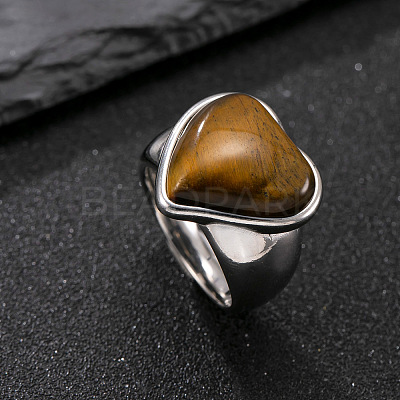 304 Stainless Steel with Natural Tiger Eye Finger Rings for Men FS-WG9BB25-06-1