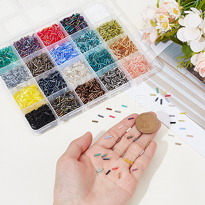 3000Pcs 20 Colors Glass Bugle Beads SEED-PA0001-02-1