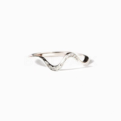 Wave Shaped 925 Sterling Silver Micro Pave Clear Cubic Zirconia Finger Rings FS-WG6021D-05-1