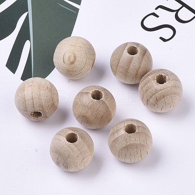 Natural Beech Wood Beads WOOD-T020-01A-1
