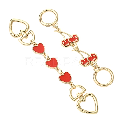 2Pcs 2 Styles Alloy Enamel Heart Cherry Link Bag Extension Chains FIND-YW0008-11A-1