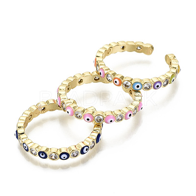 Brass Micro Pave Clear Cubic Zirconia Cuff Rings RJEW-T016-07G-NF-1