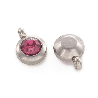 Trendy Original Color 304 Stainless Steel Faceted Grade A Rhinestone Flat Round Charms Pendants RB-N030-01Q-1