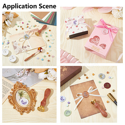 Brass Wax Seal Stamp with Wood Handle AJEW-WH0412-0346-1